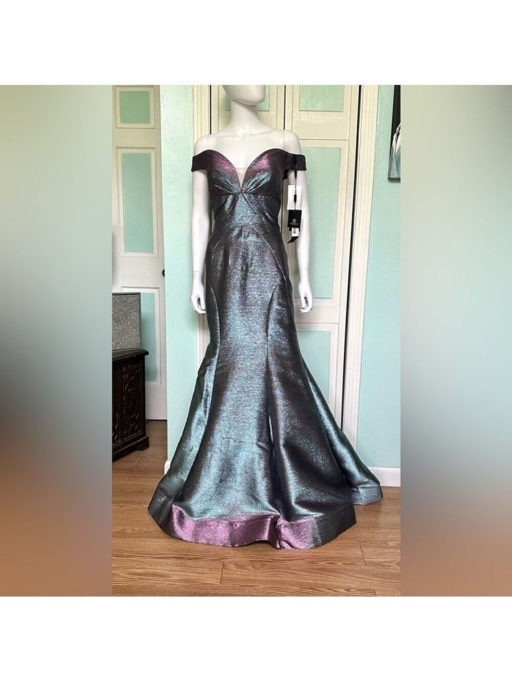 Size 12 Blue Pink Color Changing Gown Prom Dress Mermaid Pageant Off Shoulder